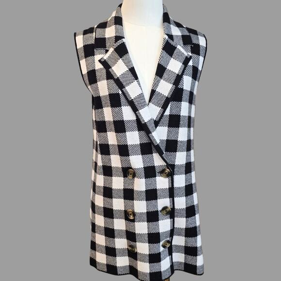 Women's Checker Plaid Open Vest Cardigan Sz. Medium - Picture 1 of 6